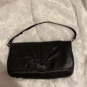 Coach black leather wristlet/purse
